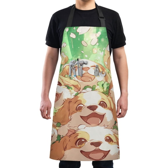 Happy Dogs in Playful Scene Chef Kitchen Apron with Pockets for Women Waterproof Aprons for Cooking Baking