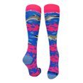 thumbnail image 1 of Happy Dolphins Over the Calf Socks (Electric Blue/Neon Pink, Small), 1 of 2