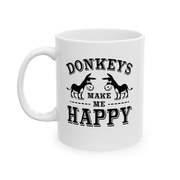 Happy Donkey 11 oz Coffee Mug - Funny Farm Animal White Ceramic Gift