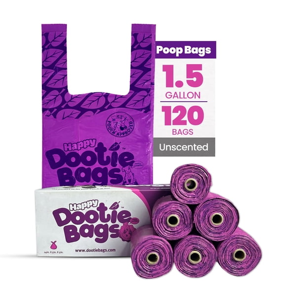 GoGo Stik Happy Dootie Bags, Doggie Bags with Handles, Dog Waste Bags Easy Tie Handle Dog Poop Bags 10 Rolls, 120 Counts