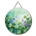 thumbnail image 1 of Happy Dragonfly Welcome St Patrick's Day Lucky Shamrocks Clover Round Wood Sign Wild Insect Lover Hanging Wall Home Decor - 22001, 1 of 5