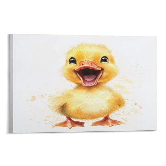 Happy Duck Canvas Wall Decor for Bedroom Yellow Duck Canvas Prints Wall Art Modern Pictures Artwork Bath Laundry Home Decorations Canvas Print 16x24inch Framed Artwork
