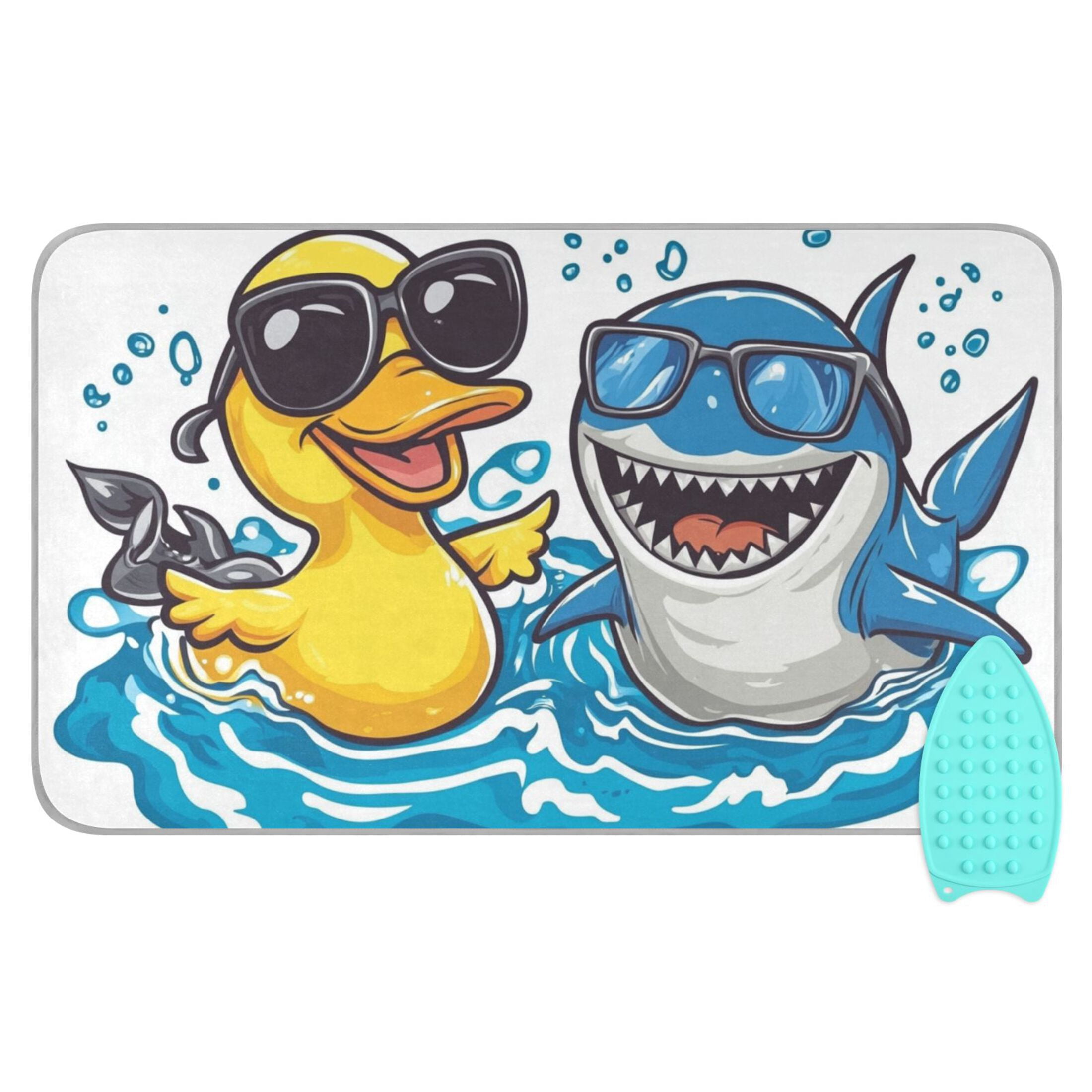 Happy Duck and Fish with Sunglasses Ironing Mat Blanket Portable Travel Ironing Pad Heat Resistant Pad 47.2" x 27.6”