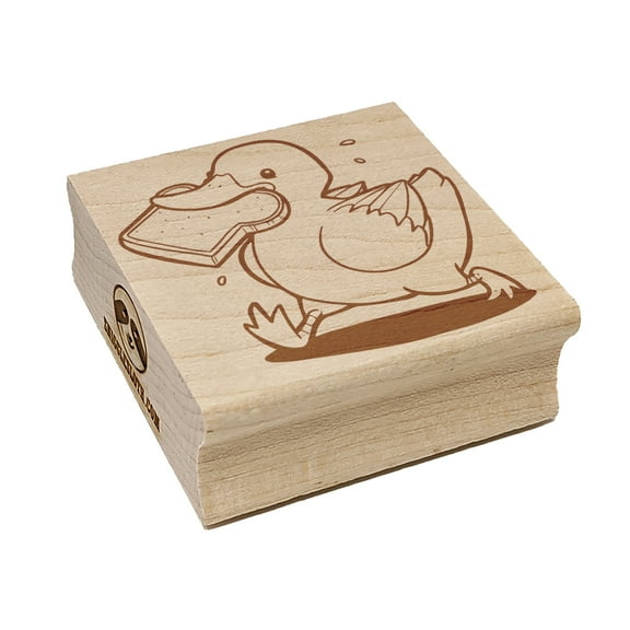 Happy Duck with Sliced Bread Square Rubber Stamp Stamping Scrapbooking Crafting - Small 1.25in