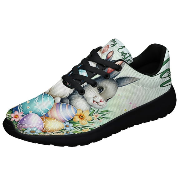 Happy EaStr Bunnies Eggs Shoes Sneakers Black Size 3.5