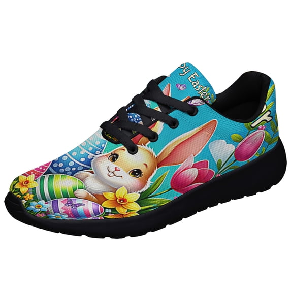 Happy EaStr Day Rabbit Bunny Shoes Sneakers Black Size 8.5