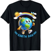 Happy Earth Day 2026 Cute Earth with Rainbow Men Women Kid T-Shirt- Classic Unisex 100% Cotton Crew Neck T-Shirt Regular Fit Breathable Casual Everyday Wear