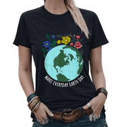 Happy Earth Day April 22 Floral Earth Graphic Tees Womans Tshirt Shirts White/Black S-5XL Tops
