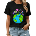 thumbnail image 1 of Happy Earth Day Floral Crown Earth Graphic Tees Womans Tshirt Shirts White/Black S-5XL Tops, 1 of 4