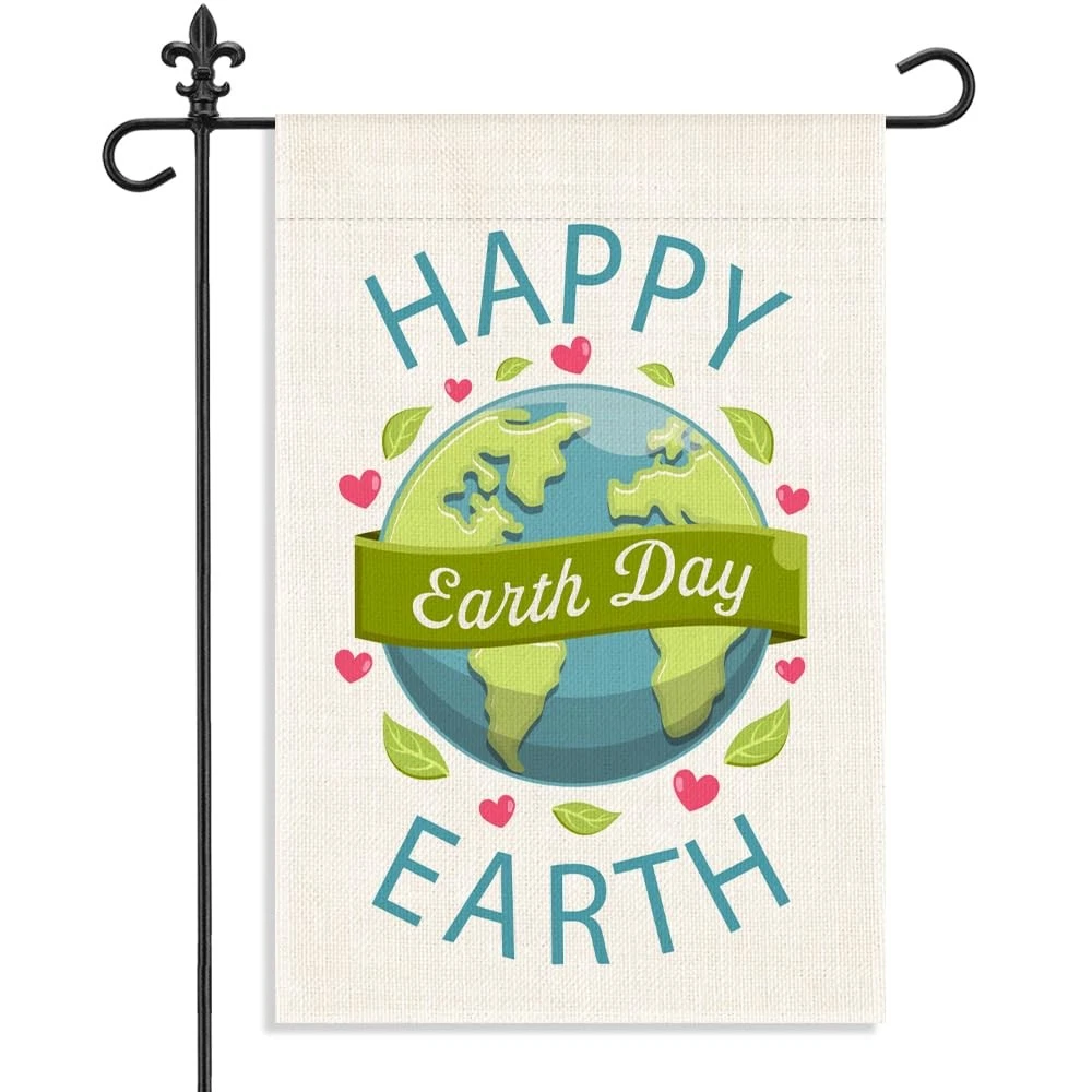 Happy Earth Day Garden Flag Double Sided Globe Heart Outdoor Yard Decoration for Home Garden Seasonal Spring Decor