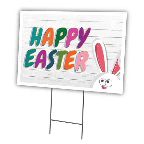 Happy Easter 18" X 24" Yard Sign & Stake | Advertise Your Business | Stake Included Double Sided Image | Made in The USA