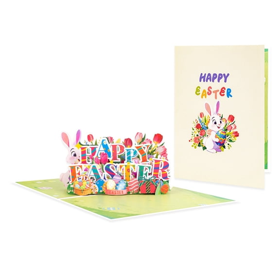 Happy Easter 3D Pop-Up Greeting Card, Artisanal Colorful Design Easter Pattern With Foldable Feature, Festive Stationery For Holiday Gifting, Wishes And Celebration Notes