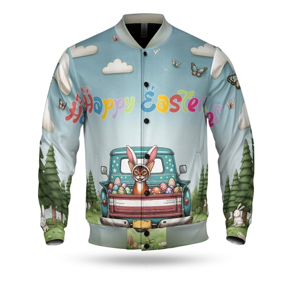 Happy Easter Abyssinian American Flag Truck Bunny Ears All Over Print 3D Baseball Jacket Cat Lover Kitten Owner Gifts Bomber Jacket Softball - 03001
