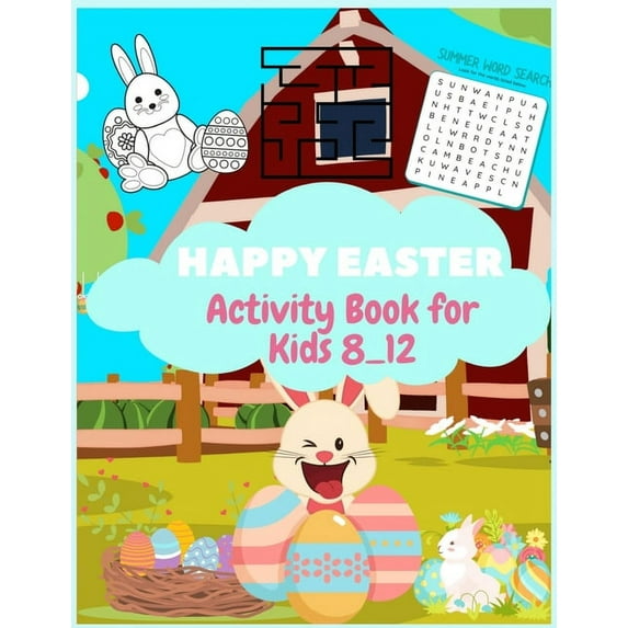 Happy Easter Activity Book for Kids Ages 8-12: A Fun Kid Workbook Game For Learning, Mazes, Word Search, Color By Number, (Paperback)