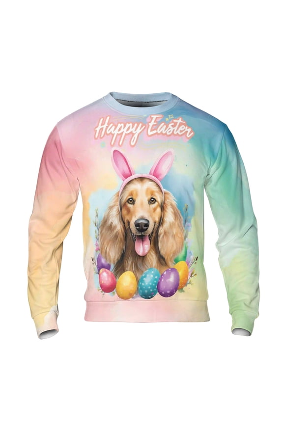 Happy Easter Afghan Hound with Bunny Ear Headband and Flowers All Over Print 3D Sweatshirt Unisex Merch Dog Lover - 13001