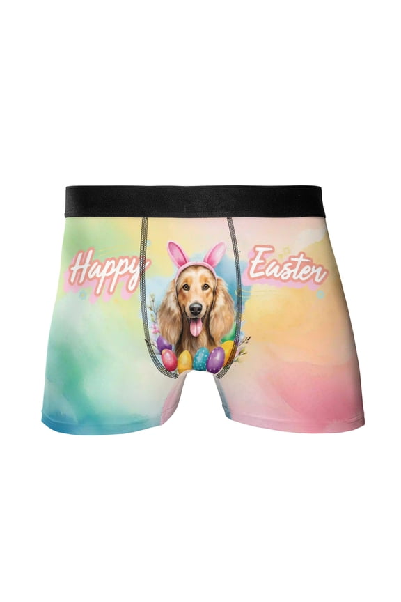 Happy Easter Afghan Hound with Bunny Ear Headband and Flowers All Over Print Boxer Briefs Underwear for Men Dad Dog Lover - 13001