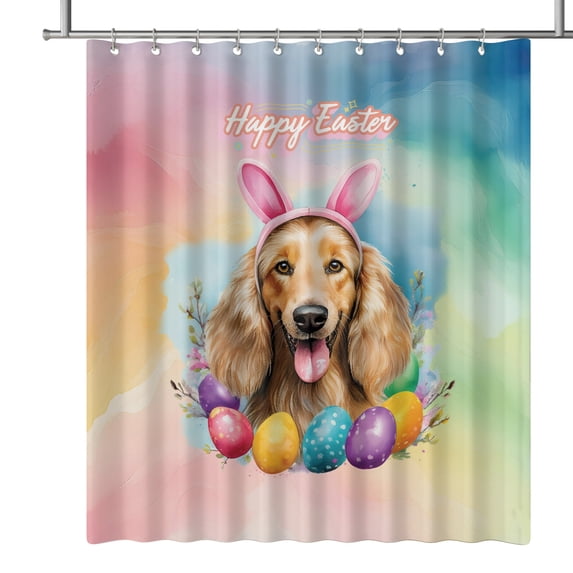 Happy Easter Afghan Hound with Bunny Ear Headband and Flowers Shower Curtain Dog Lover Waterproof Bathroom Bathtub Curtain - 13001