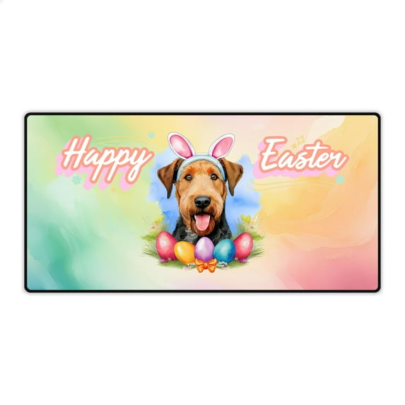 Happy Easter Airedale Terrier with Bunny Ear Headband and Flowers Desk Mat Full Keyboard Mouse Pad Dale Waterside Dog Lover Large Mousepad - 13001