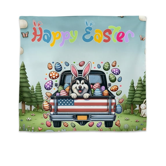 Happy Easter Alaskan Malamute American Flag Truck Bunny Ears Tapestry Alaska Mal Dog Lovers Gifts Wall Hanging Backdrop Home Decor - 03001