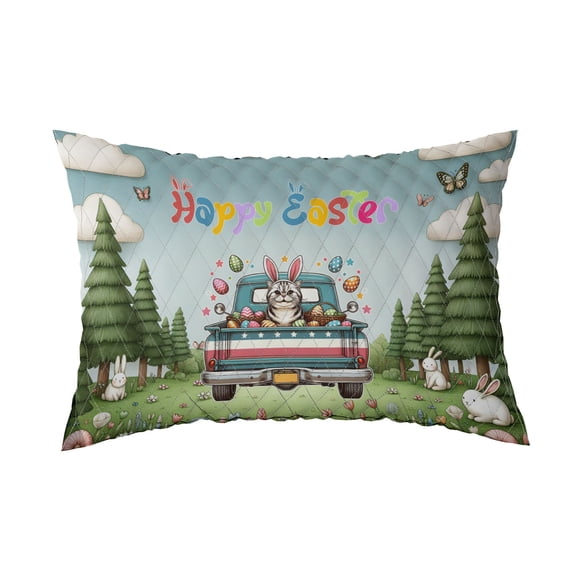 Happy Easter American Shorthair American Flag Quilt Pillowcase Cat Lover Kitten Owner Gifts Throw Pillow Cover Bed Home Decor - 03001