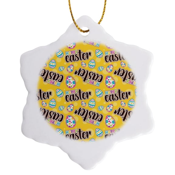 3drose, Happy Easter and Easter Egg Pattern, 3 inch Snowflake Porcelain Ornament