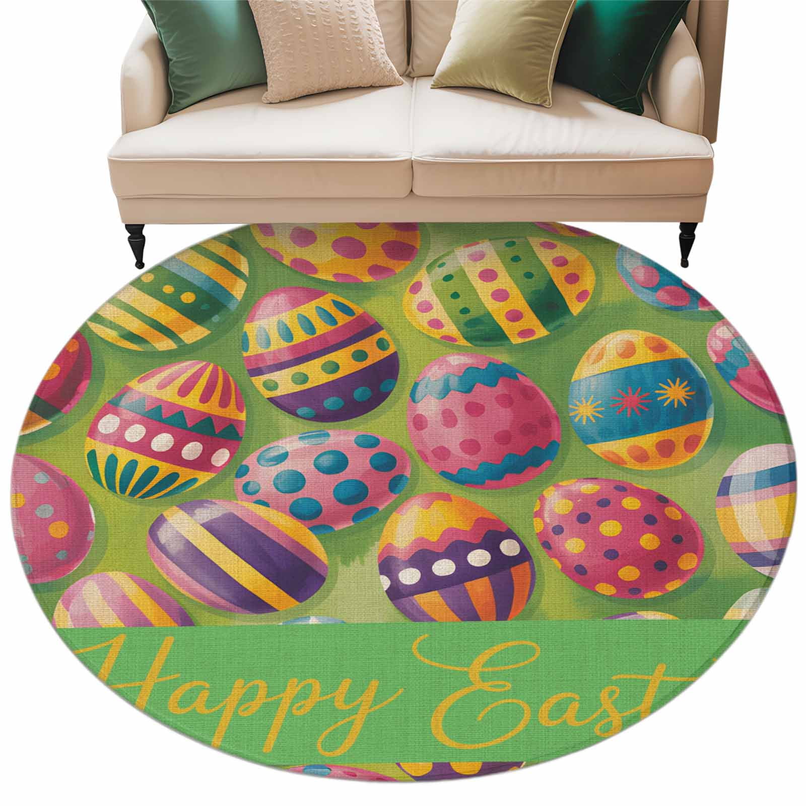 Easter Colors Rag Rug Happy Easter Area Rugs 6ft Watercolor Spring Colorful Eggs Green ...