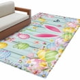 thumbnail image 1 of Happy Easter Area Rugs Collection 3'x5', Spring Bunny Eggs Flower Teal Wood Grain Non Slip Indoor Rectangle Throw Runner Rug Floor Mat Carpet for Living Room Dining Table Bedroom Nursery, 1 of 9
