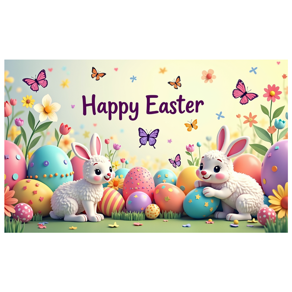 Happy Easter Backdrop with Bunnies Easter Egg Photography Decorations Garden Party Supplies Background Banner Spring Decor