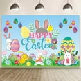 thumbnail image 1 of Happy Easter Backdrops Photography Banner Decorations Bunny Grassland Rustic Wood Background Eggs Banner for Jesus Easter Spring Party Decorations, 70 x 35 Inch, 1 of 4