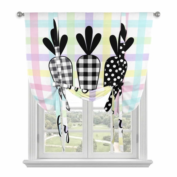 Happy Easter Balloon Curtains for Bedroom/Front Door/Bathroom, Black and White Carrots Colorful Plaid Tie Up Curtains 63 Inch Length Light Filtering Kitchen Curtains Shades for Windows 46"x63"