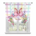 thumbnail image 1 of Happy Easter Balloon Curtains for Living Room/French Door, Rabbits Bows Tulips Eggs Colorful Stripes Tie Up Curtains 63 Inch Length Energy Saving Kitchen Curtains Shades for Windows 42"x63", 1 of 8