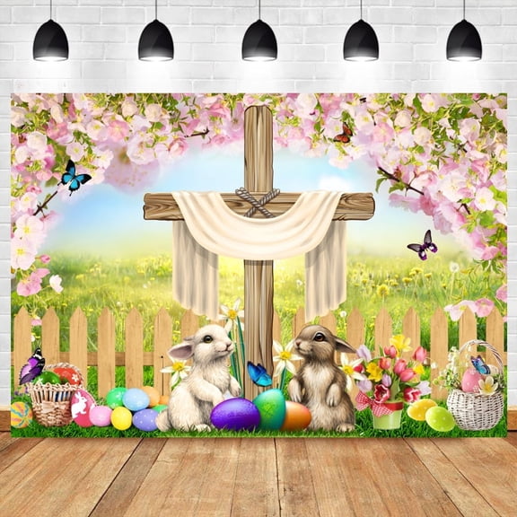 Happy Easter Banner Backdrop Colorful Easter Eggs Backdrops Easter Party 118x95inch
