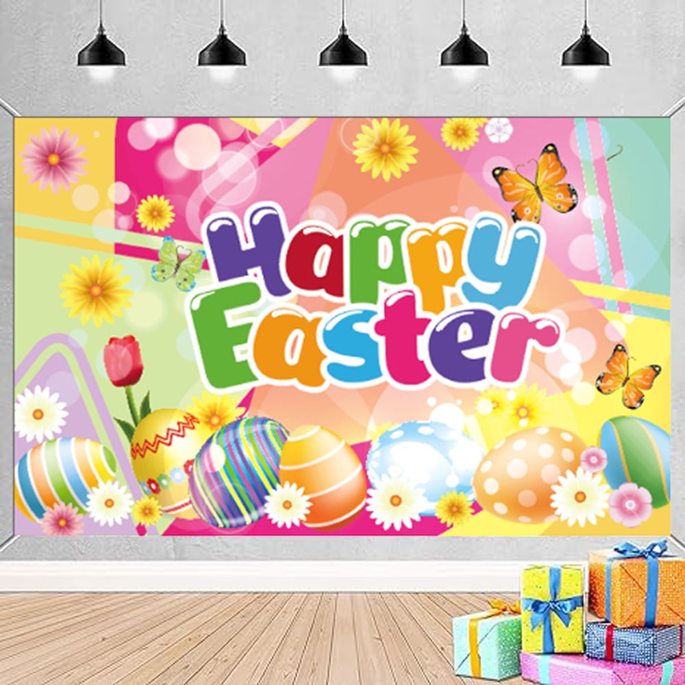 Happy Easter Banner Decorations Large Easter Bunny Backdrops for ...