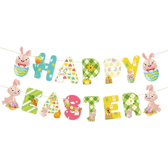Happy Easter Banner Easter Decorations Spring Easter Bunting Banner Easter Egg Bunny Bunting Garland Decorations for Home Easter Party Supplies