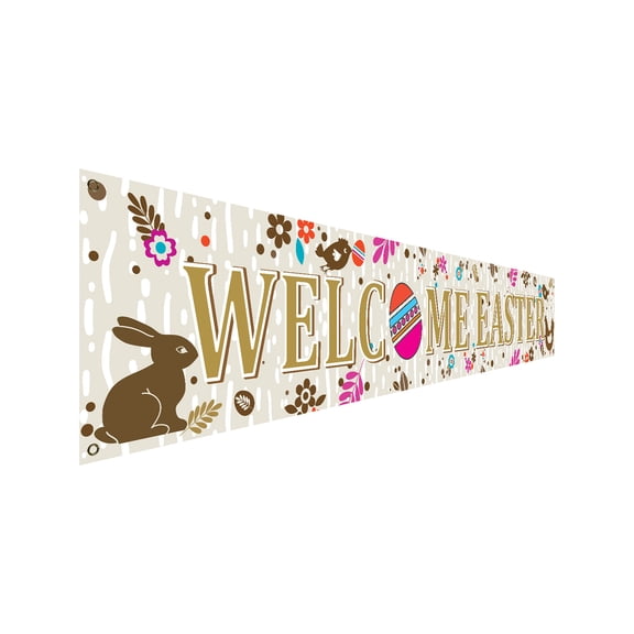 Happy Easter Banners Easter Banners for Outside Garden, Large Long Spring Bunny Easter Banner Egg Hunt Decorations Butterfly Flower for Indoor Easter Theme Party Rustic Lawn Sign -116.5''x18.9''