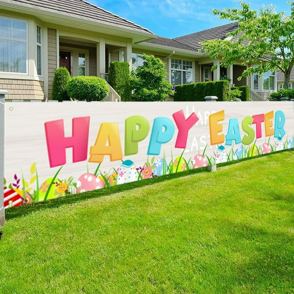 Happy Easter Banners, Welcome Spring Easter Themed Party Banner, Lawn Sign Backdrop Banner for Indoor Outdoor Easter Party Supplies(9.8 x 1.6ft)