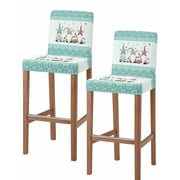 Happy Easter Bar Stool Covers Set of 2, Cute Gnomes Eggs Green Bunny Flowers Border Stretch Washable Bar Chair Covers with Backs, Removable Pub Counter Height Chair Cover for Kitchen Dining Room Cafe