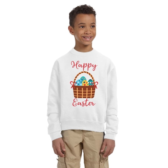 Happy Easter Basket Easter Sweatshirt for Kids Sweater - Youth S M L XL - Christian Holiday Easter Tee for Boys for Girls