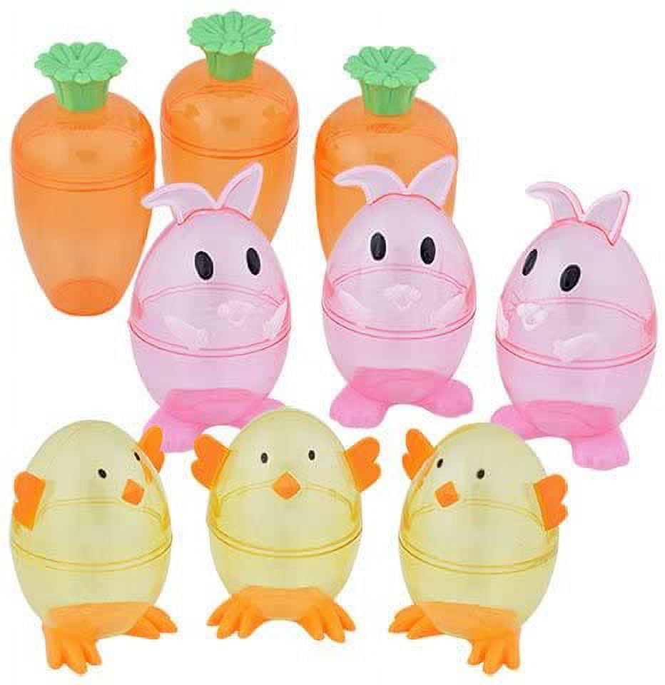 Happy Easter Basket Kids Toddlers Gift Children Pre Made Eggs Goodies Plastic Carrot Bunny Chick -Shaped Easter Containers, 3-ct./Pack Bundle of 3