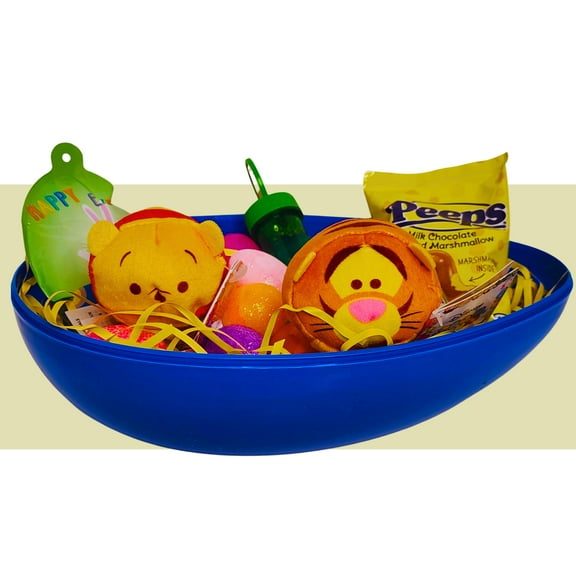 Happy Easter Basket Pre-Filled Surprise Jumbo Egg w/ Pooh Tigger Plush Toy Kids Girls Boys Balloon Eggs Peeps Candies & Reusable Plastic Egg-Shaped Container Spring Party Favors (Contents Vary)