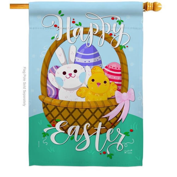 Happy Easter Basket Springtime Double-Sided Garden Decorative House Flag, Multi Color