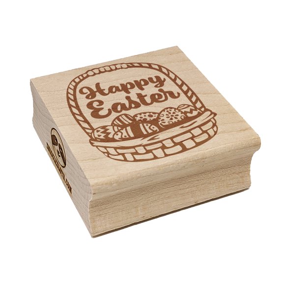 Happy Easter Basket with Painted Eggs Square Rubber Stamp Stamping Scrapbooking Crafting - Small 1.25in