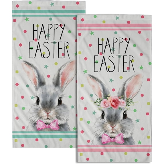 Happy Easter Bath Hand Towels 2 Pack Mr & Mrs. Rabbits Kitchen Tea Dish Towels 18"x26" Cute Bunny Spring Holiday Soft Absorbent Washcloths for Yoga Gym Bath Shower
