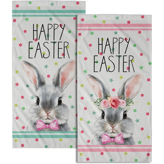 Happy Easter Bath Hand Towels 2 Pack Mr & Mrs. Rabbits Kitchen Tea Dish Towels 18"x26" Cute Bunny Spring Holiday Soft Absorbent Washcloths for Yoga Gym Bath Shower