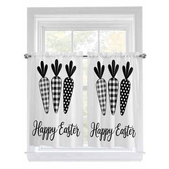 Happy Easter Bathroom Window Curtain, Spring Carrots Country Black and White Plaid Light Filtering Coffee Kitchen Curtains, Bedroom Living Room Curtains 2 Panel 84"x54"