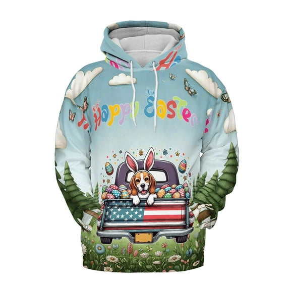 Happy Easter Beagle American Flag Truck Bunny Ears All Over Print 3D Hoodie Unisex Merch Hoodies Beagles Dog Lover Gifts Idea - 03001