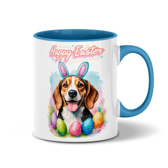 Happy Easter Beagle with Bunny Ear Headband and Flowers 11oz Accent Two-tone Mug Beagles Dog Lover Gifts Idea Coffee Tea Cup - 13001