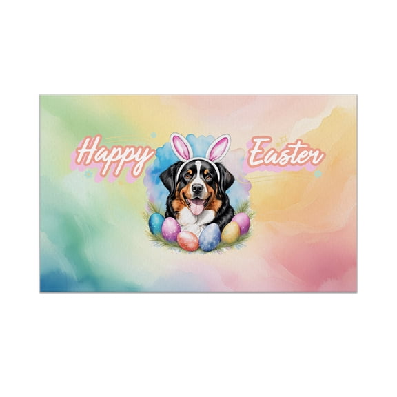 Happy Easter Bernese Mountain Dog with Bunny Ear Headband and Flowers Doormat Berner Lover Gifts Indoor Outdoor Welcome Mat - 13001