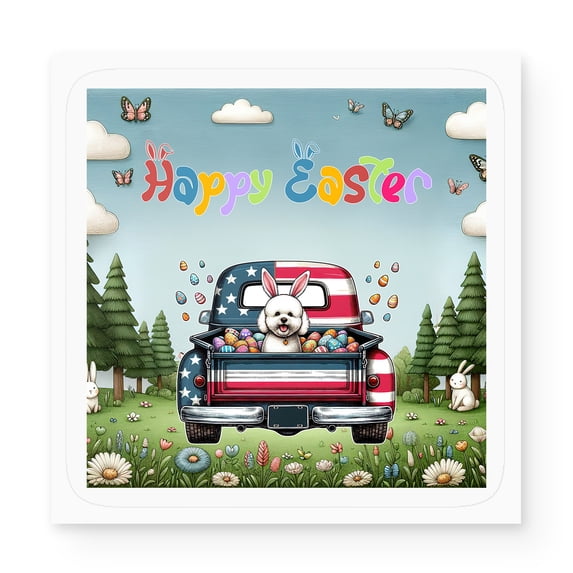 Happy Easter Bichon Frise American Flag Truck Vinyl Sticker Bichons Dog Lovers Gifts Idea Waterproof Decal Art Decor - 03001