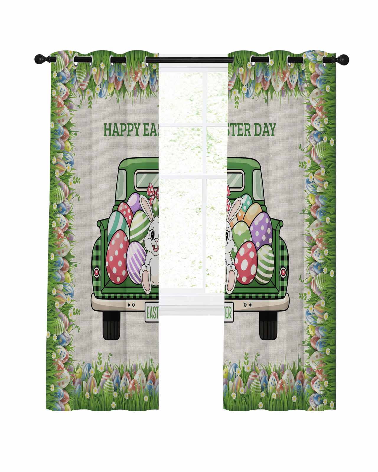 Hapy Rommet Happy Easter Blackout Curtains for Bedroom Living Room, Cartoon Truck ...